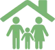 green icon for family showing a family of 3 under a roof